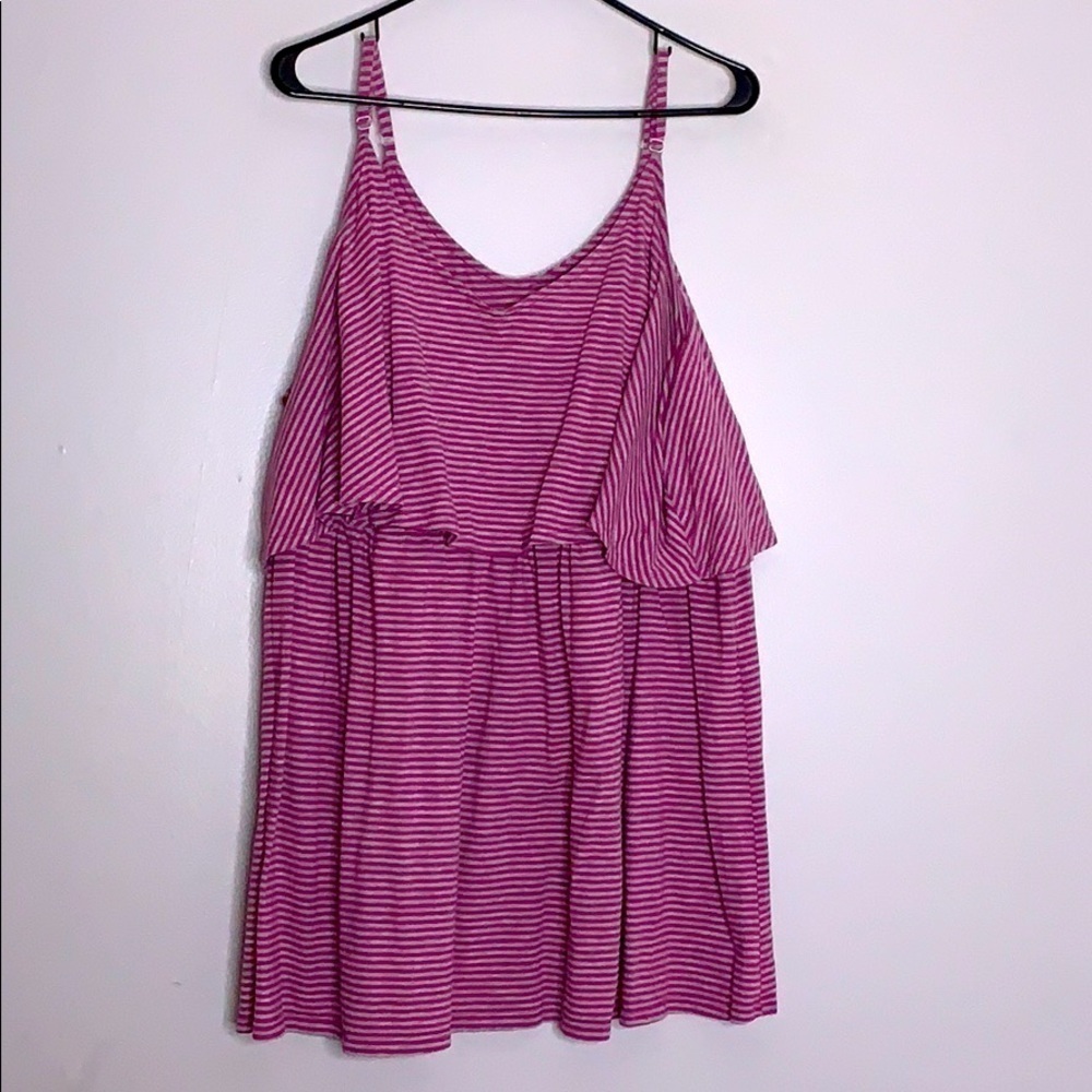 Cacique Tier Layer Ruffle Stripe Cotton casual basic Tank top women’s plus 28